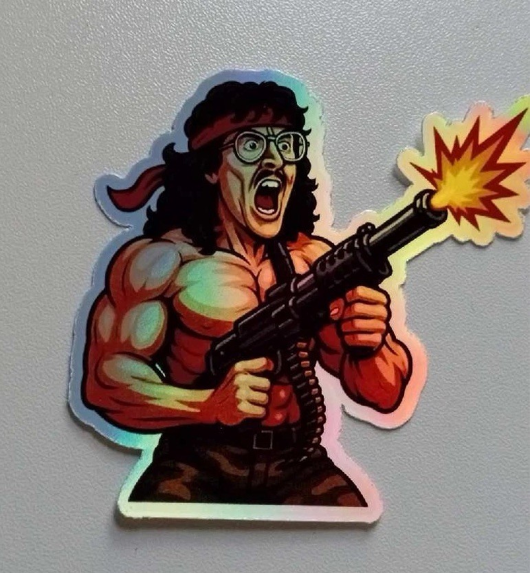 Weird Al UHF Rambo Waterproof Holographic Vinyl3 Inch Sticker