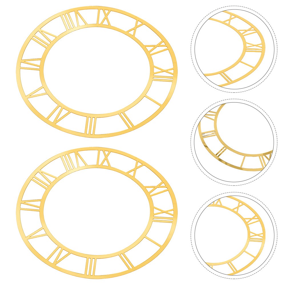 2 Pcs Self-adhesive Wall Sticker Clock Roman Numerals Round Circle