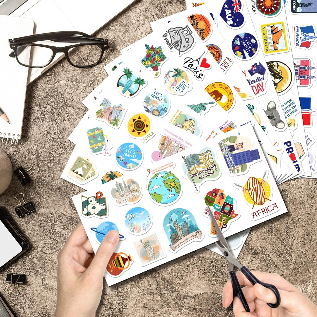 Travel Landmark Stickers Pack 108Pcs Vinyl Waterproof Decals for Water Bottle La