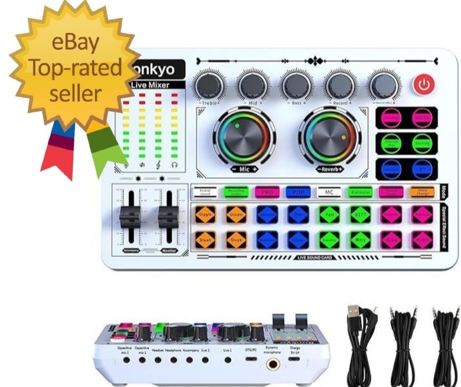 F999 White Live Streaming Sound Card, Professional Audio Mixer, Voice …