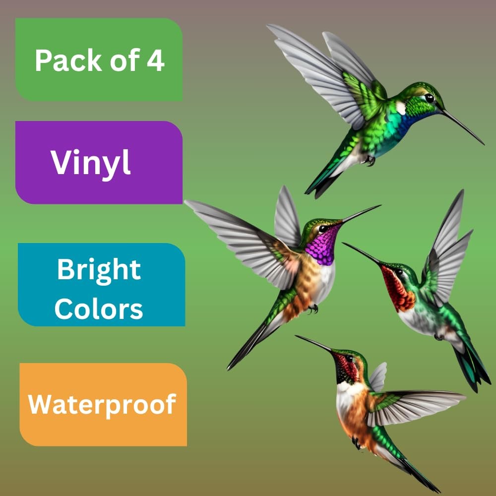 4-Pack Hummingbird Sticker Bird Decal Size 5.9" (French)