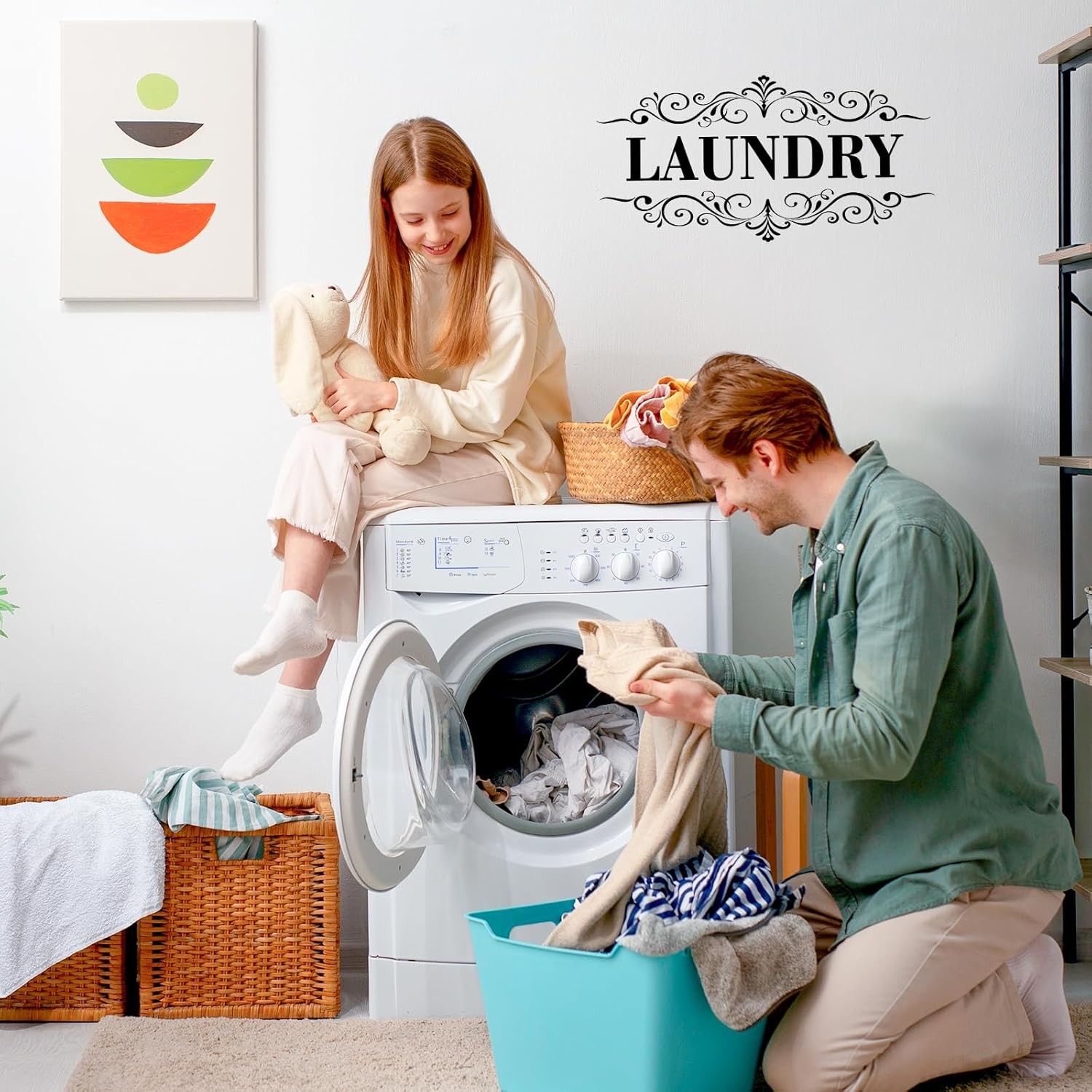 3 Pcs Pantry Room Vinyl Wall Stickers Laundry Bathroom Decal, White