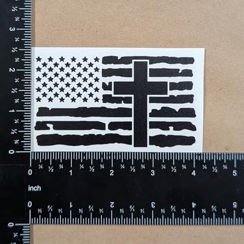 American Flag with Cross Vinyl Decal 3 Pack: Christian Jesus US Small ~4" Black