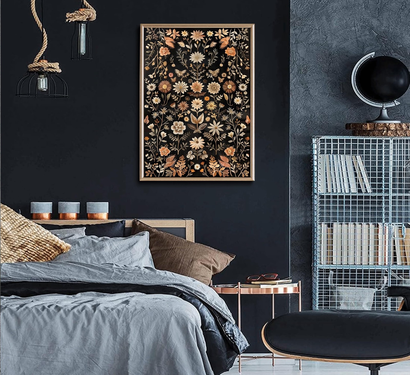 Vintage Dark Floral Wall Art Moody Flowers Wall Decor Black Wildflower Canvas…