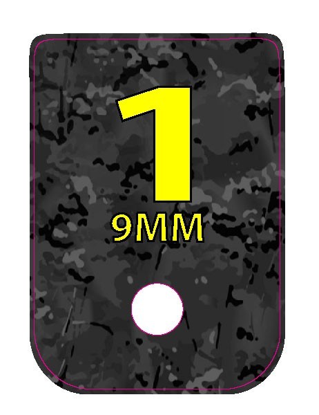 FITS GLOCK 9MM BLACK MULTICAM BACKGROUND YELLOW TEXT NUMBERED 1-6 set of six