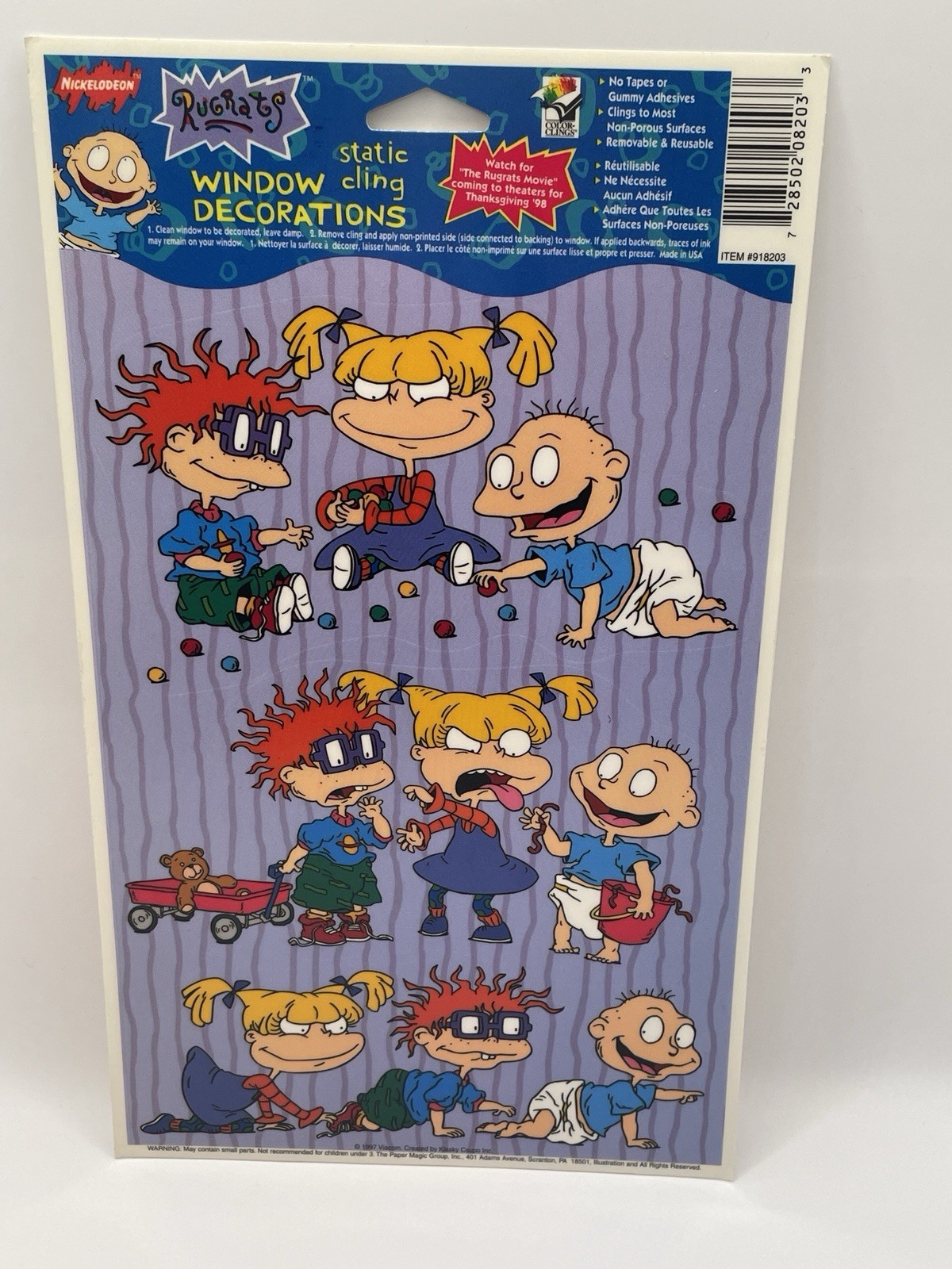 Rugrats Nickelodeon Static Cling Window Decorations Tommie, Chuckie, Angelica