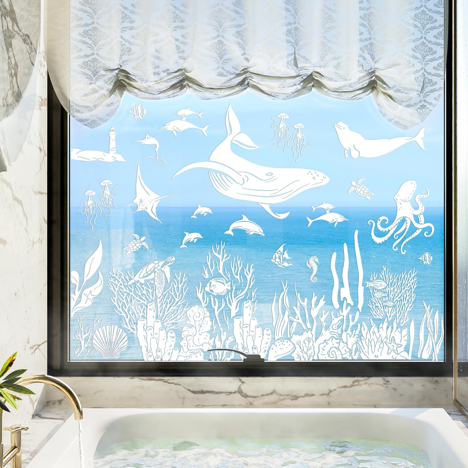 JarThenaAMCS 9 Sheets Under The Sea Window Clings 7.9 x 11.8 inch, White