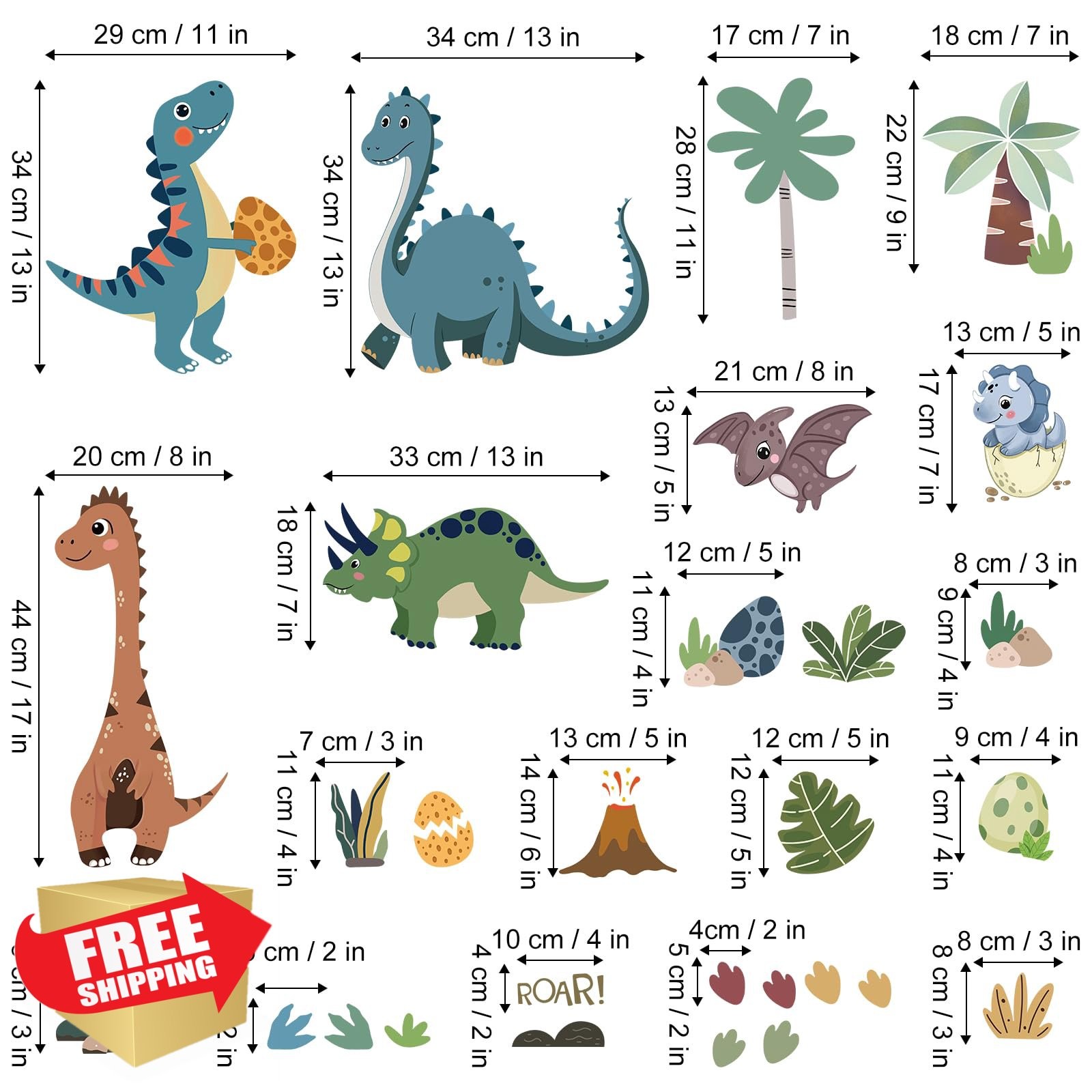 FUFUQUARE Dinosaur Palm Tree Wall Decals Green