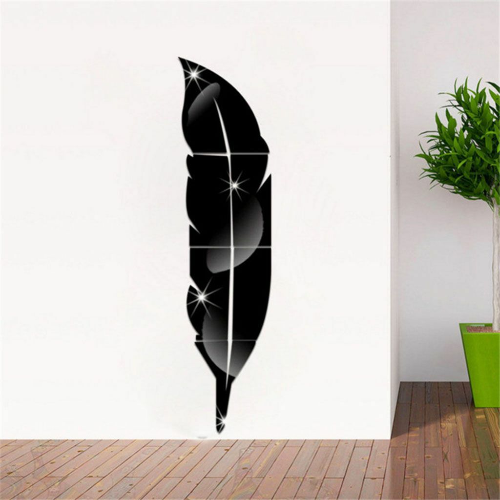 US 3D DIY Removable Home Mirror Wall Stickers Decal Art Room Decor Feather