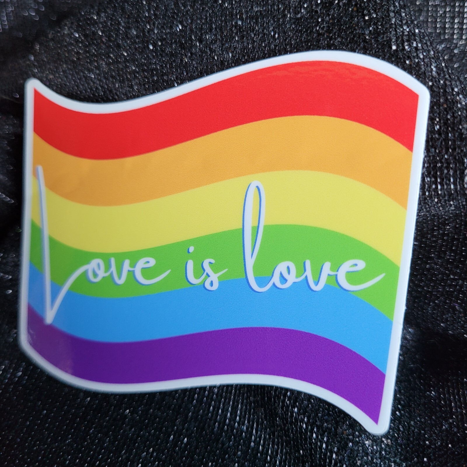 RNBW003 Rainbow Wavy Flag Shaped Pride Sticker | Love is Love | LGBTQ Sticker |