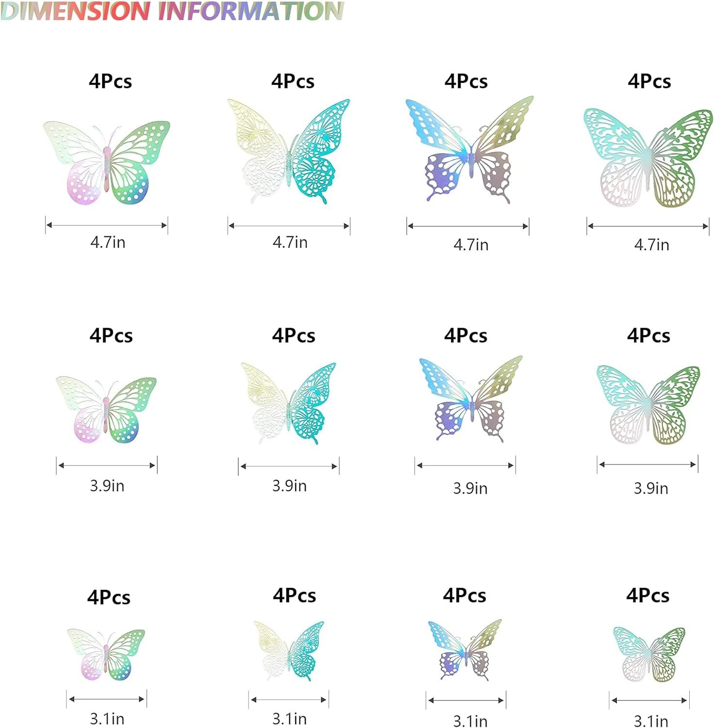 48 Pcs 3D Butterfly Wall Decor – Removable Laser Stickers in 4 Stunning Styles