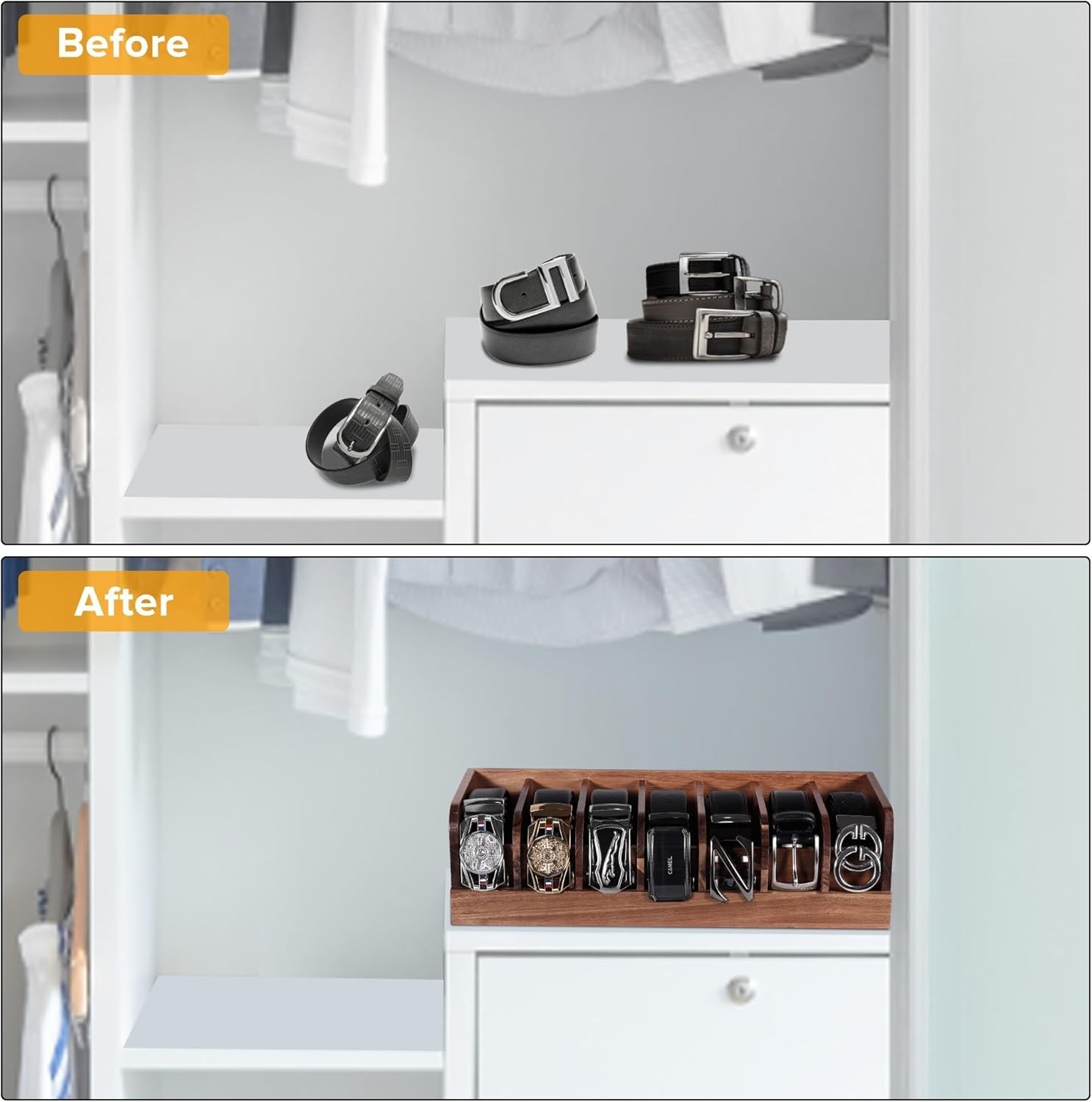 Belt Organizer, 7 Compartment Belt Holder Belt Hanger Closet and Belt Organizer