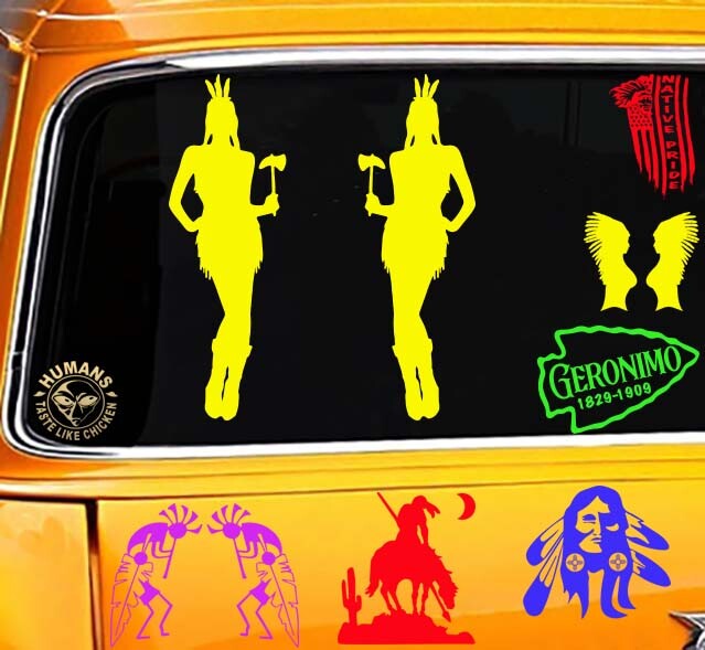 Native American Two Girls with Tomahawks Sticker Decal