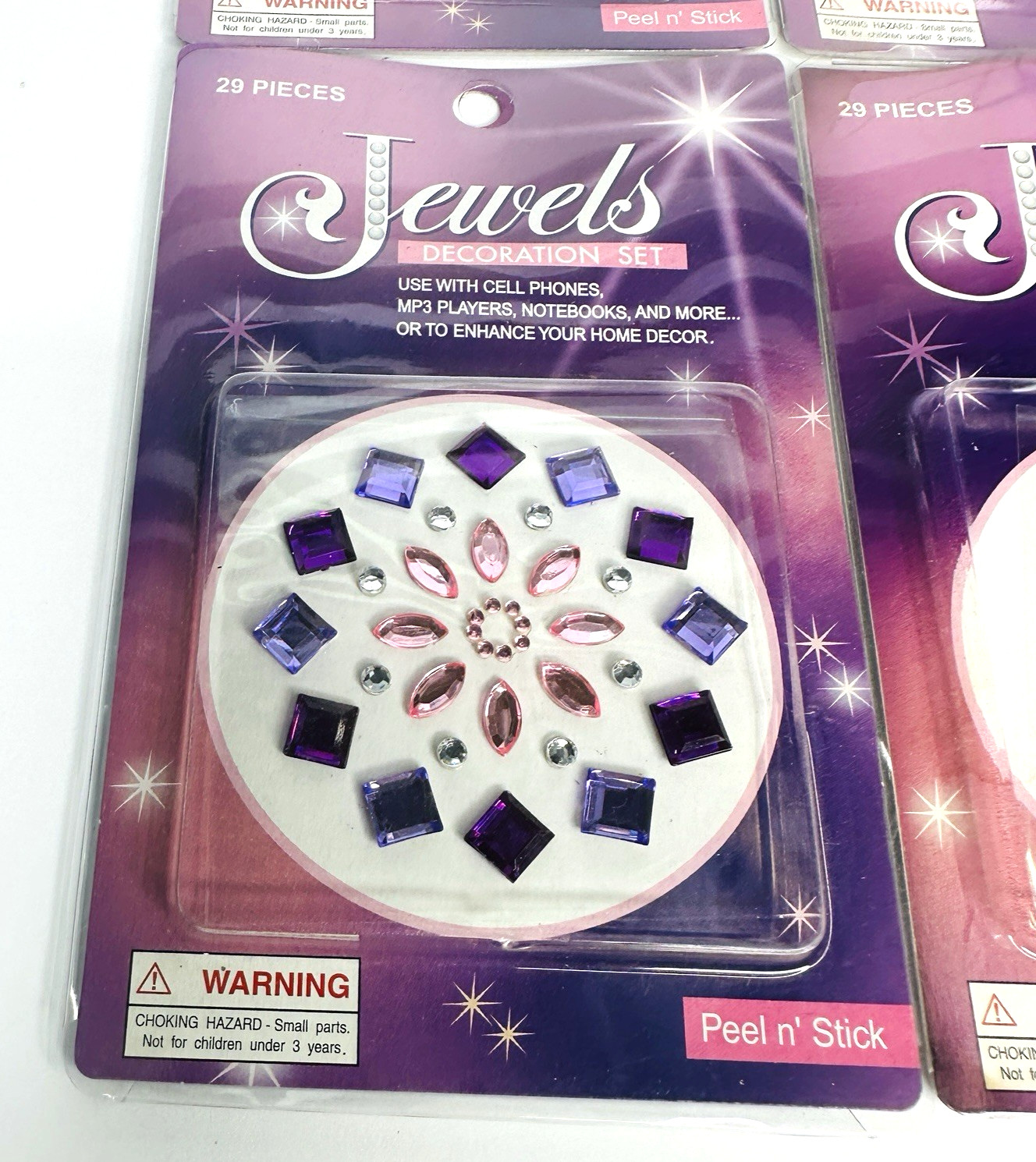 Jewels Decoration Set Lot of 6 Peel & Stick 3D Stars Rounds Hearts Tear Drops