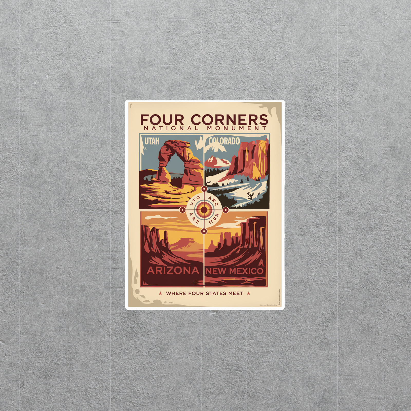 Vintage Four Corners National Monument Utah Colorado Arizona New Mexico Sticker