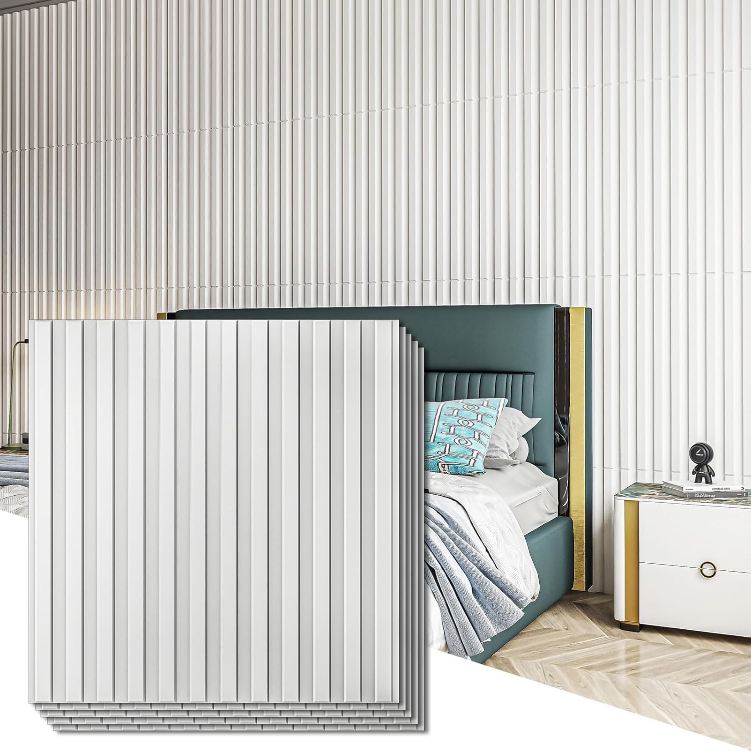 Elegant 3D Fluted Textured Wall Panel Kit – Pack of 12, 19.7 x 19.7 in., White