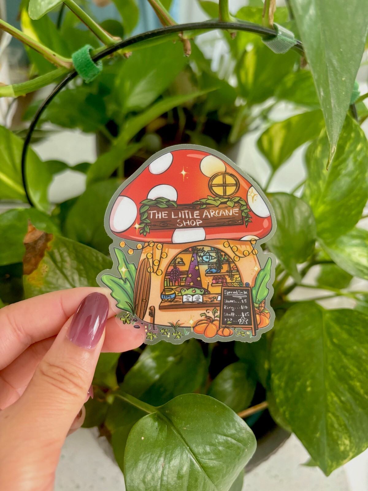Cottage Core Plant Frog Mushroom House Clear Vinyl Sticker| Transparent Vinyl