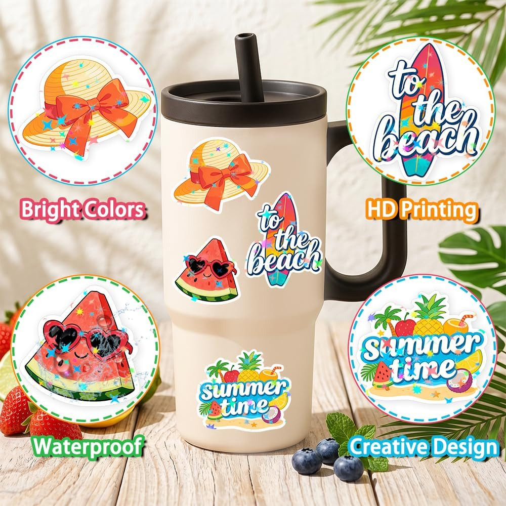 100 PCS Summer Vinyl Hawaiian Beach Stickers for Kids and Teens