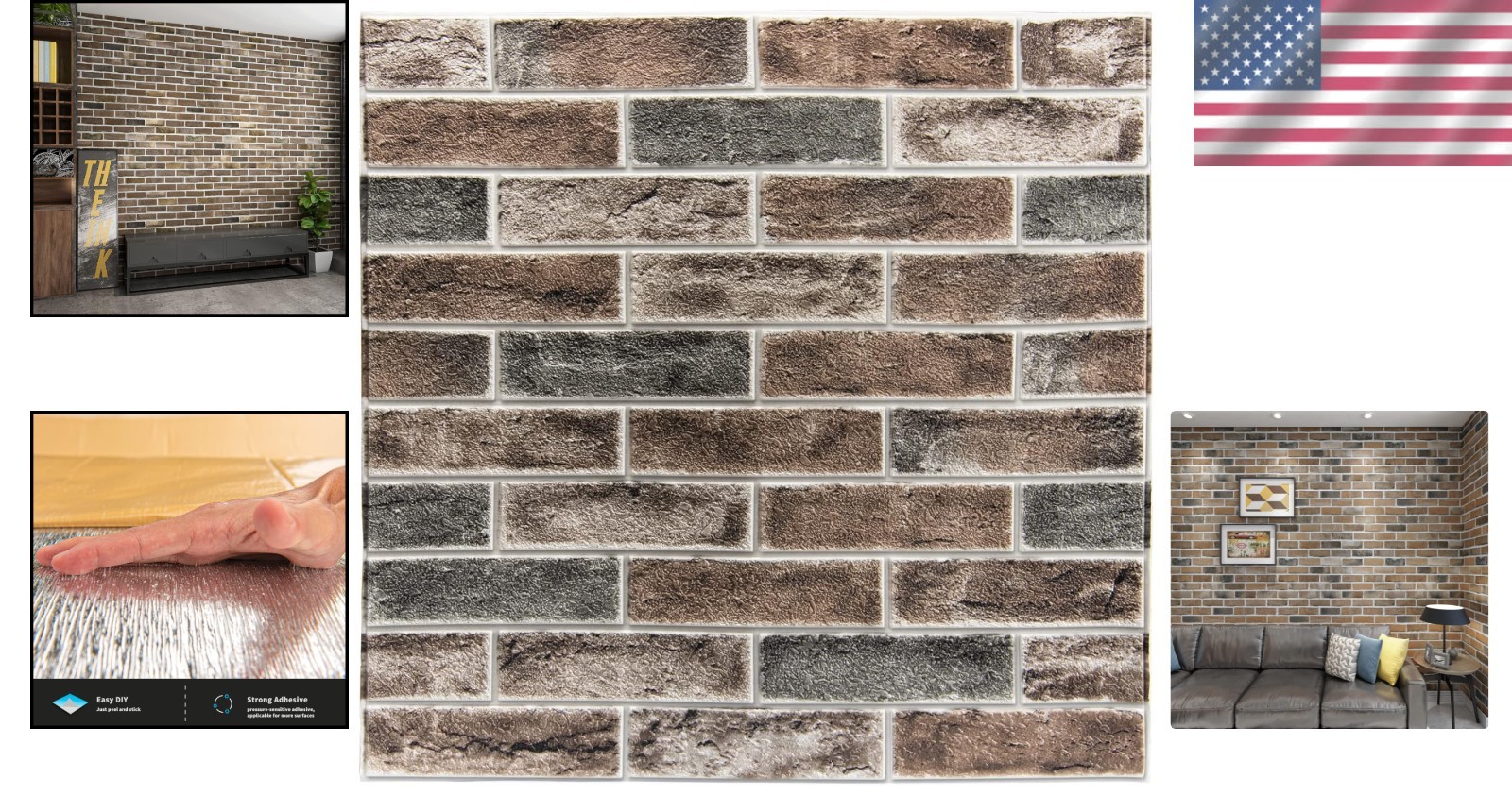 Large 3D Brick Wall Tiles 20pk 105 SqFt Gray Brown Waterproof Self-Adhesive