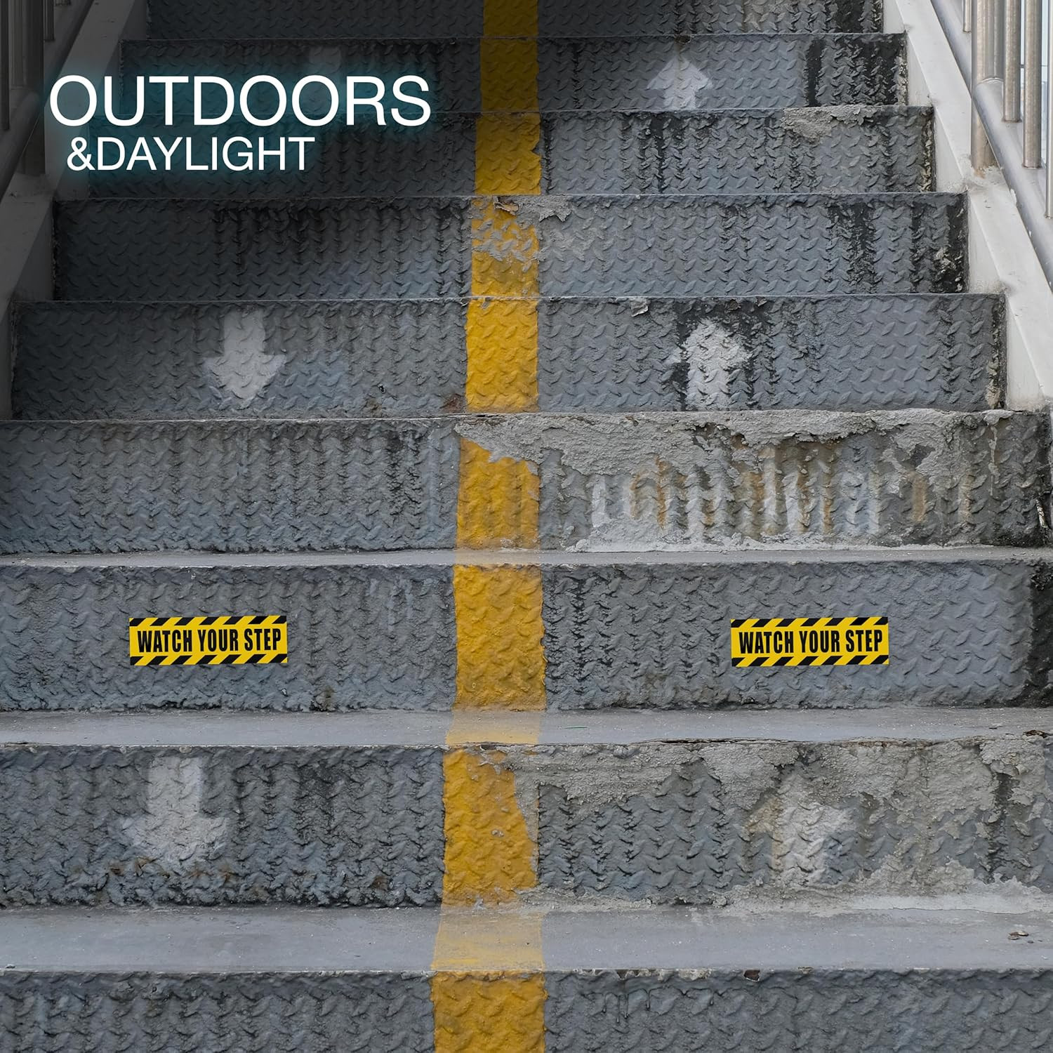 Watch Your Step Sticker, 10 X 3 Inch Reflective Yellow Safety Floor Decals, Wate