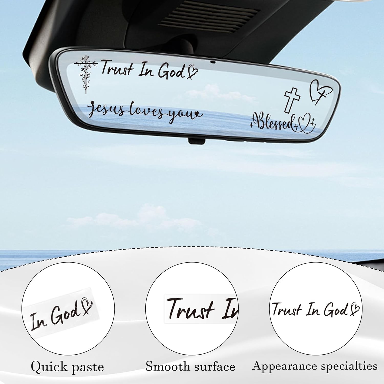 6 Pcs Trust in God Rearview Mirror Stickers, Christian Car Decals for Faith Insp