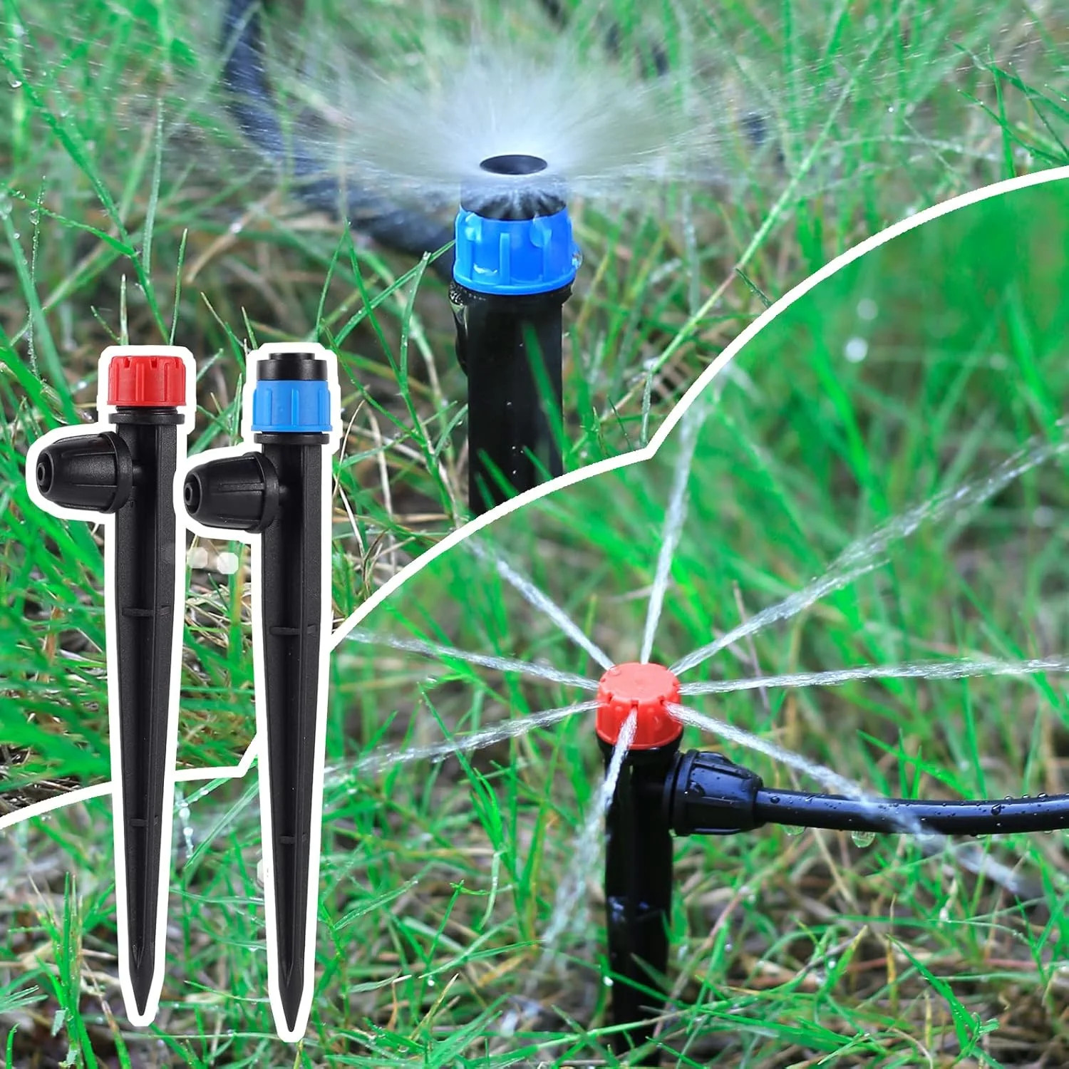 Drip Irrigation Emitters with Adjustable 360 Degree Water Flow Drippers for 1/4