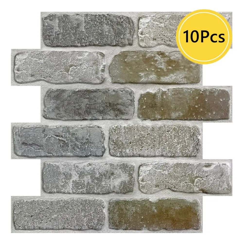 10 Pcs 3D Wall Panels Peel and Stick, 3D Brick Wall Stickers, Adhesive Tile Back