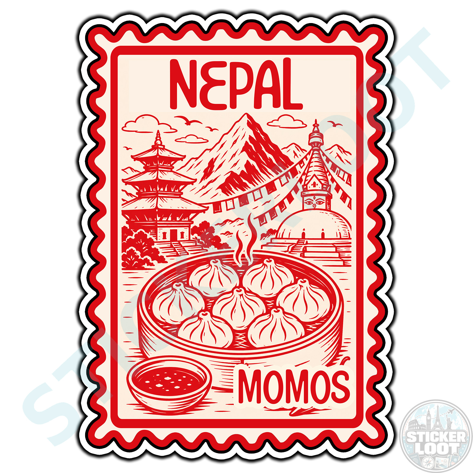 Nepal Momos Travel Postage Stamp Sticker #1 Waterproof Vinyl Decal Die-Cut