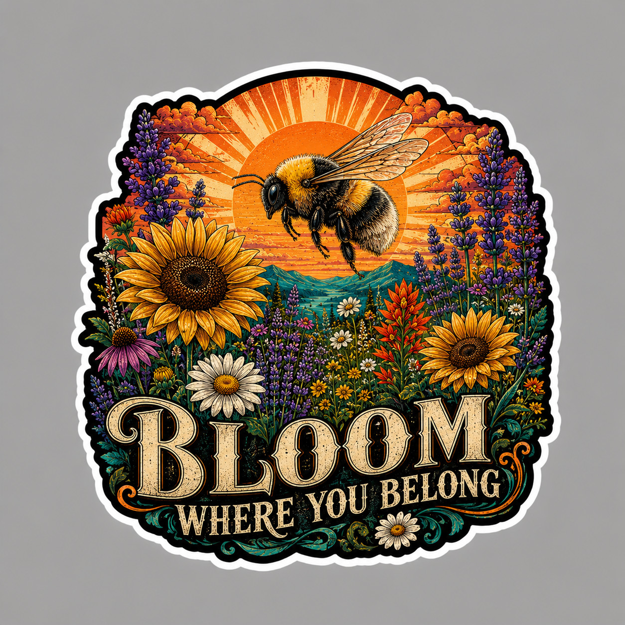 Bumble Bee Sticker Vinyl Decal Bloom Where You Belong Wildflower Garden Nature