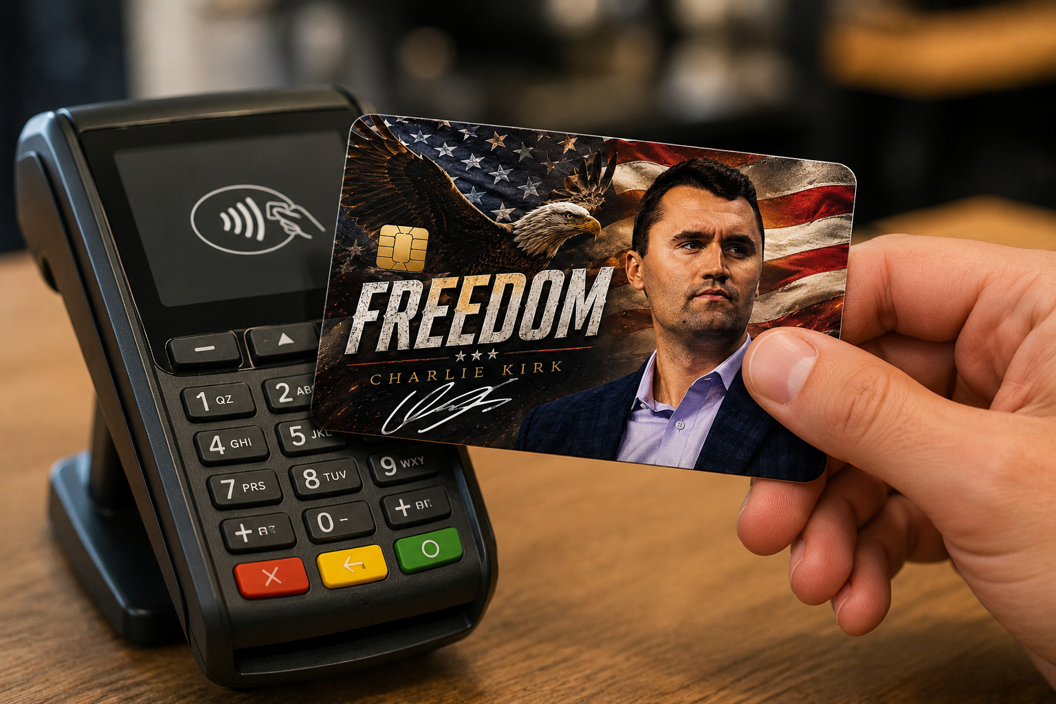 Credit Card Skin Charlie Kirk Freedom Vinyl Sticker Colored