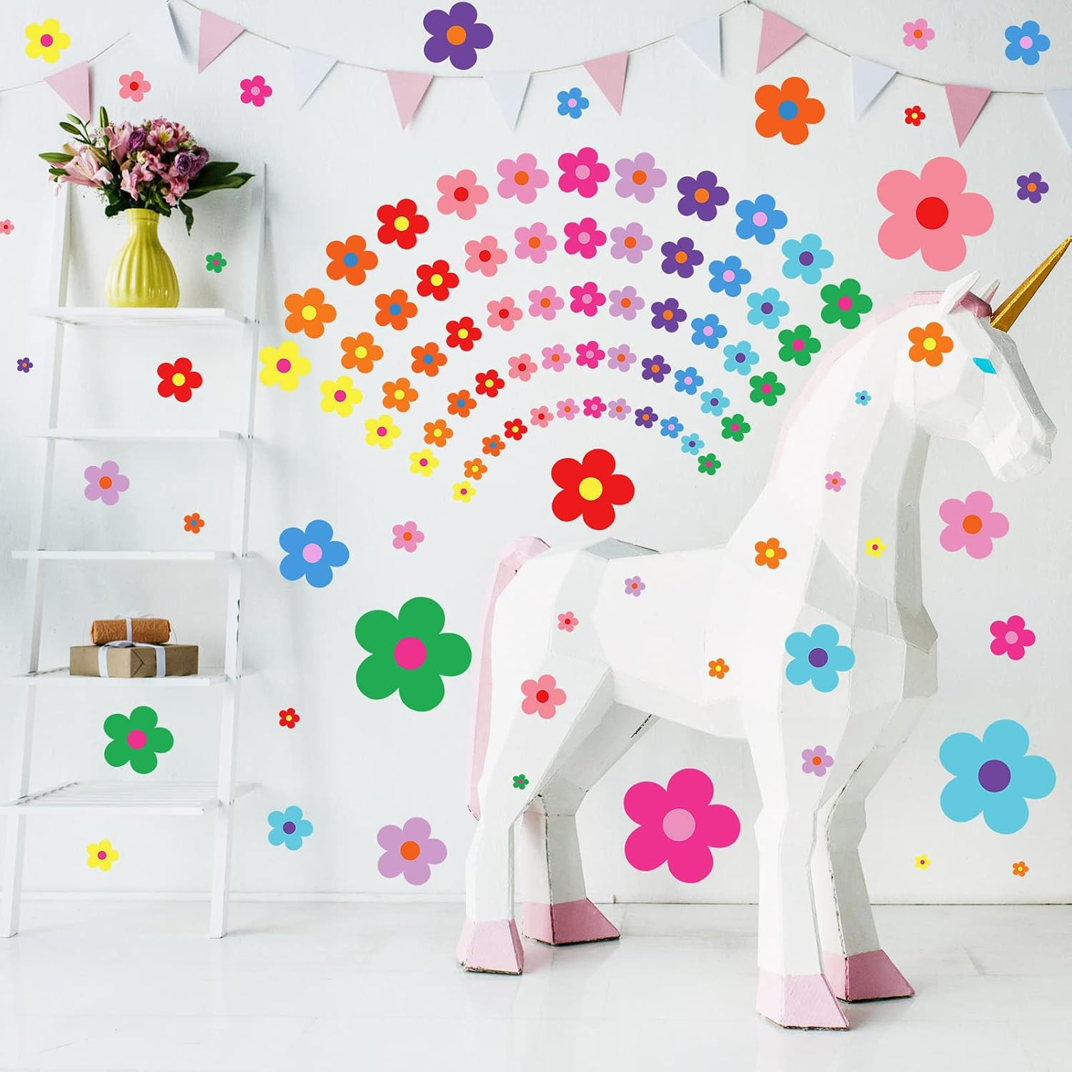 288 Pcs Colorful Floral Wall Stickers for Nursery Bedroom (9.1 X 11.4 Inch)