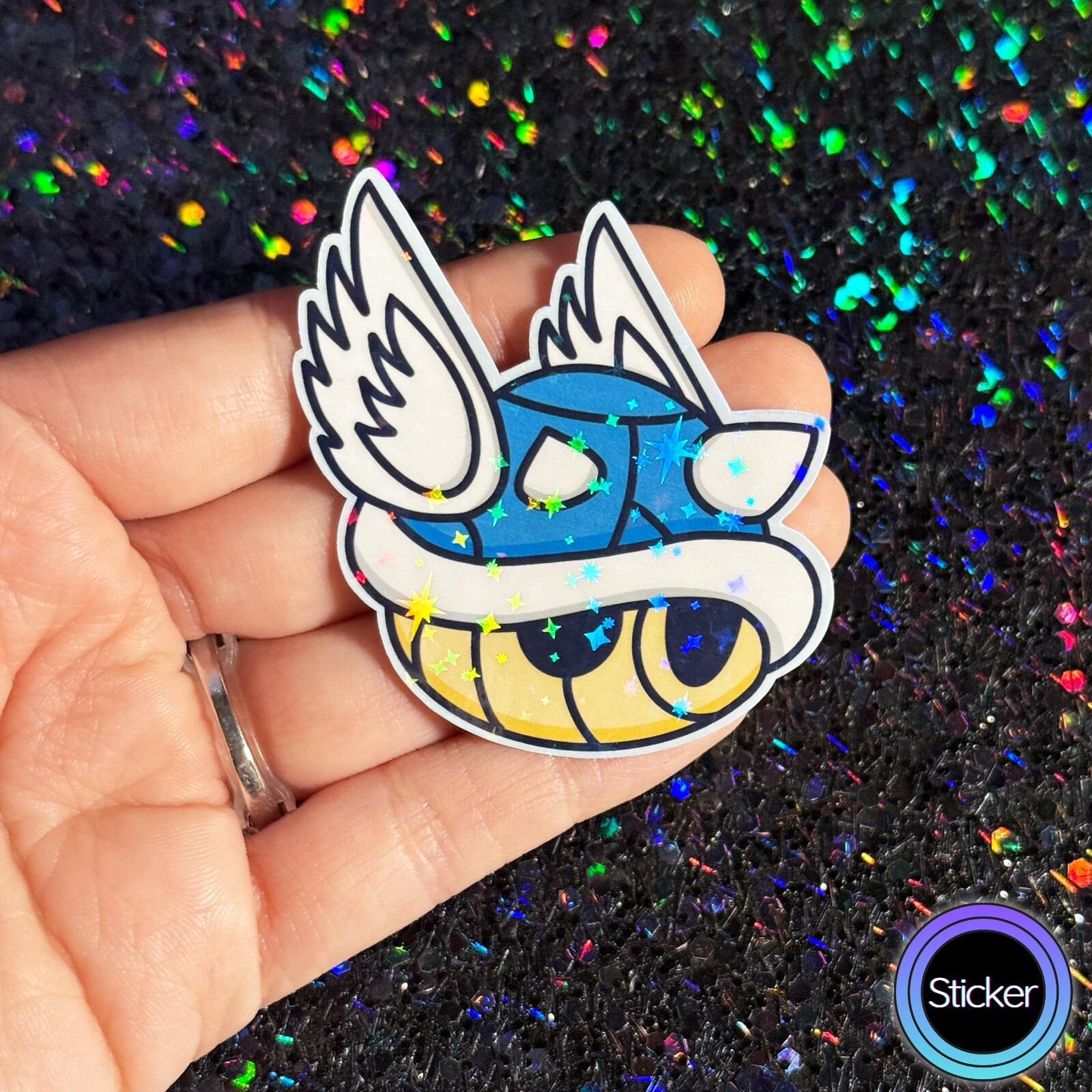 Super Mario Kart Blue First Player Shell Sticker, Holographic