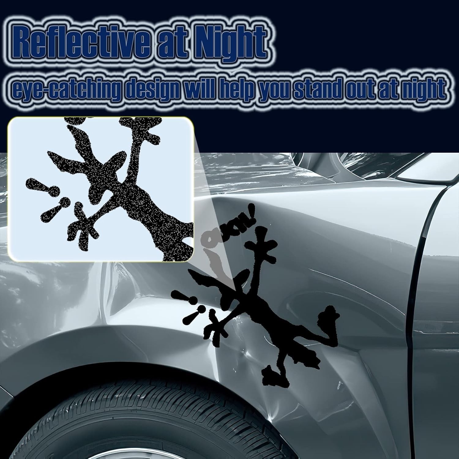 2 Pcs 9.8" 5.9" Reflective Dent Fix Car Decal, Cartoon Coyote Splat Hitting Wall