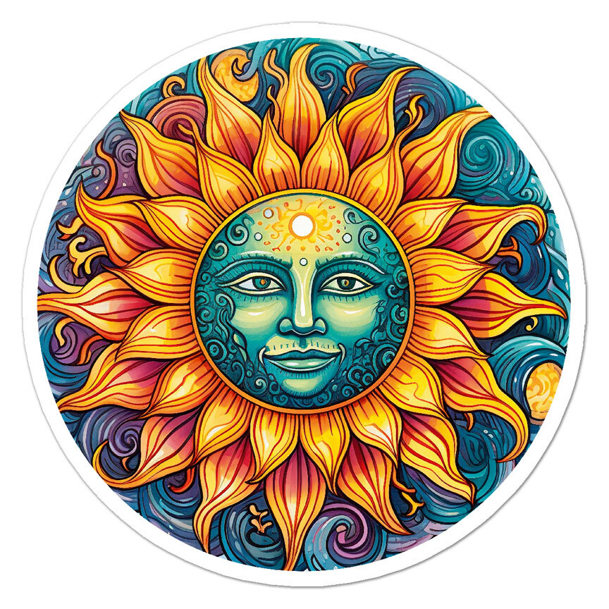 Celestial Sun, Vinyl Decal Sticker, Indoor Outdoor, 3 Sizes, #9705