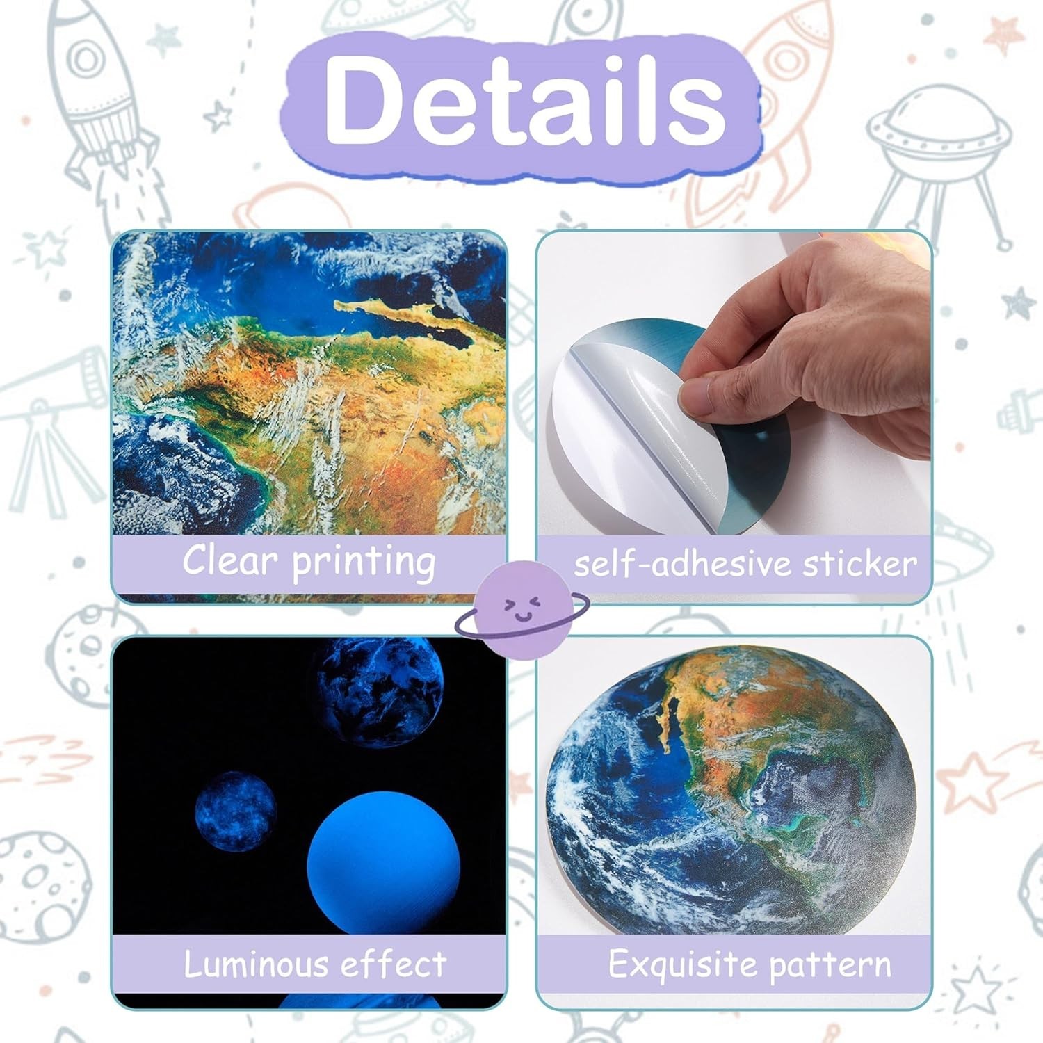 Glow in The Dark Stars Solar System Wall Decals, The Earth Wall Stickers for …