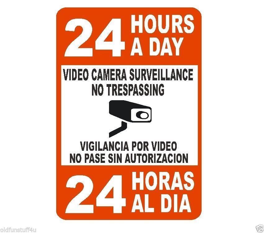 Spanish Bilingual 24 Hr Video Surveillance Safety Sticker D329