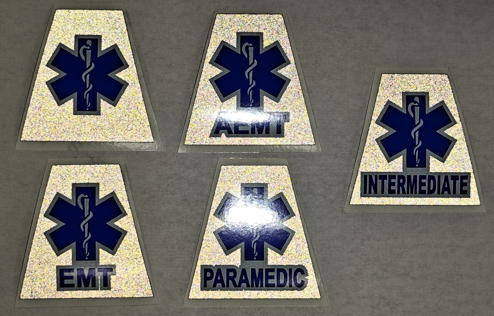 Reflective Black EMS EMT PARAMEDIC AEMT Interm Tetrahedron Helmet Decal You Pick