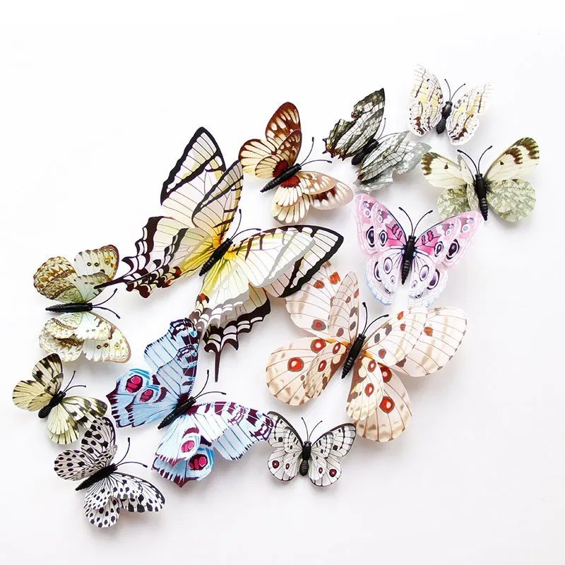12PCS 3D Double Layer Butterfly Wall Stickers DIY Living Home Room Decor Art