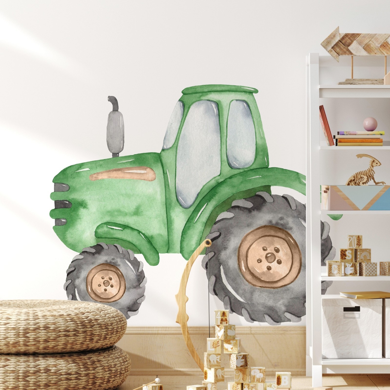 Watercolor Green Farm Tractor Wall Decal Removable Fabric Vinyl Wall Sticker
