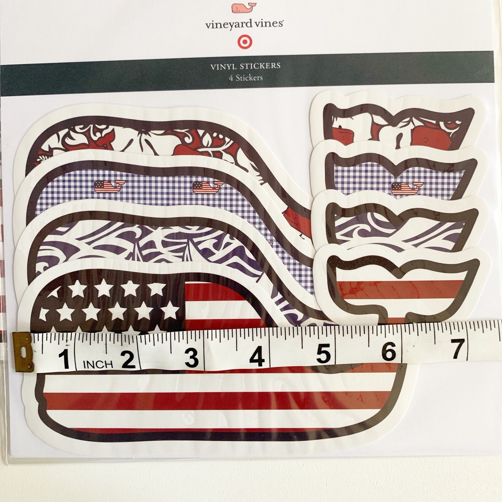 Vineyard Vines Target Vinyl Stickers Whale Patriotic 7” Large 3 Packs Of 4 (12)