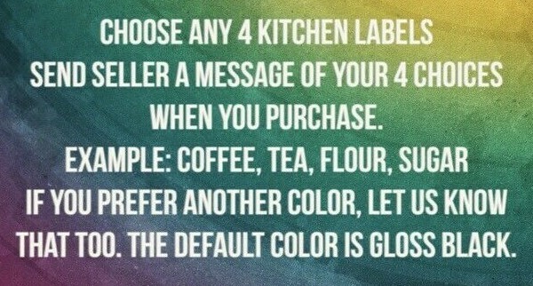 Custom Kitchen Canister label Set Vinyl Decal 63 Colors (Qty 4- see description)