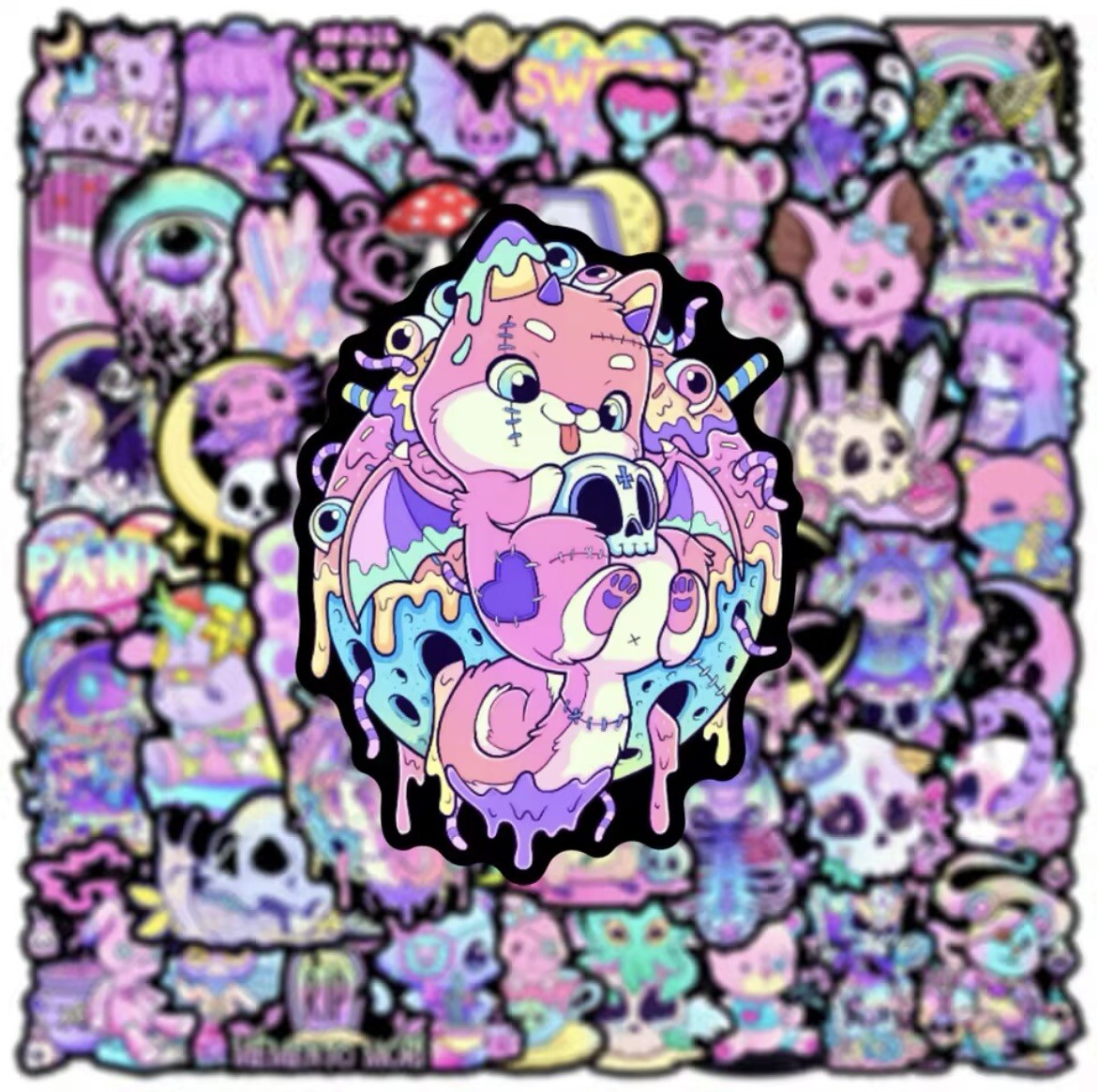 Cute Gothic Stickers 50pk Mixed Pastel Cute Goth Pink Fun Stickers