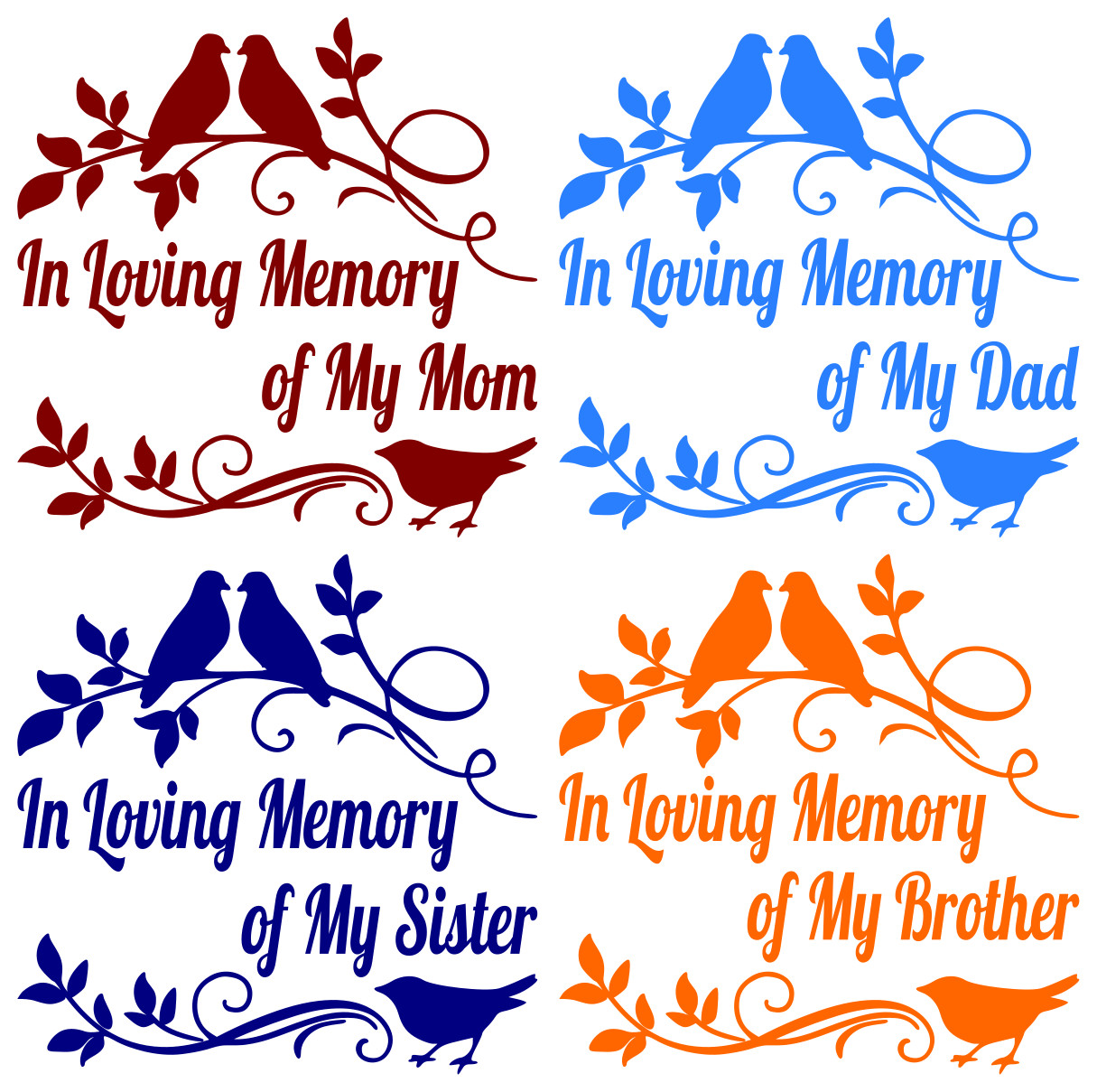 DOVES IN LOVING MEMORY MOM DAD SISTER BROTHER CAR VINYL DECAL STICKER 6" 12"
