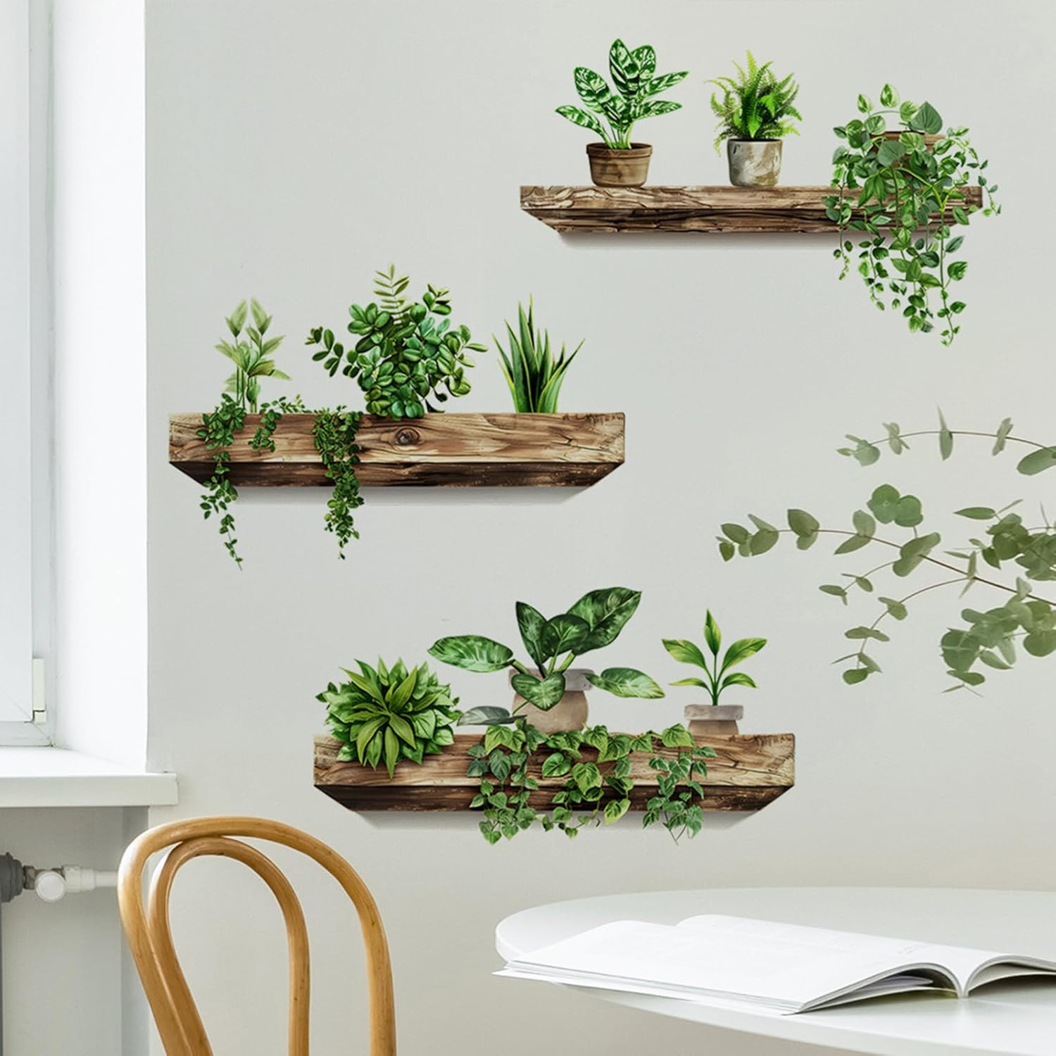 Green Plant Wall Decals 3D Bonsai Tropical Betterfly Wall Sticker Creative Vinyl