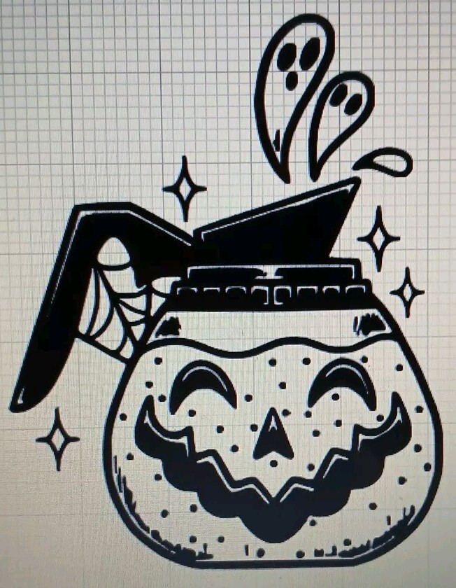 Halloween Coffee Pot Jack O Lantern Ghost Spider Web Decal