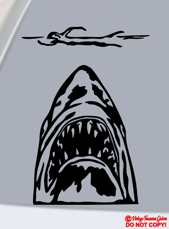 JAWS Vinyl Decal Sticker Car Rear Window Wall Bumper GREAT WHITE SHARK MOVIE JDM