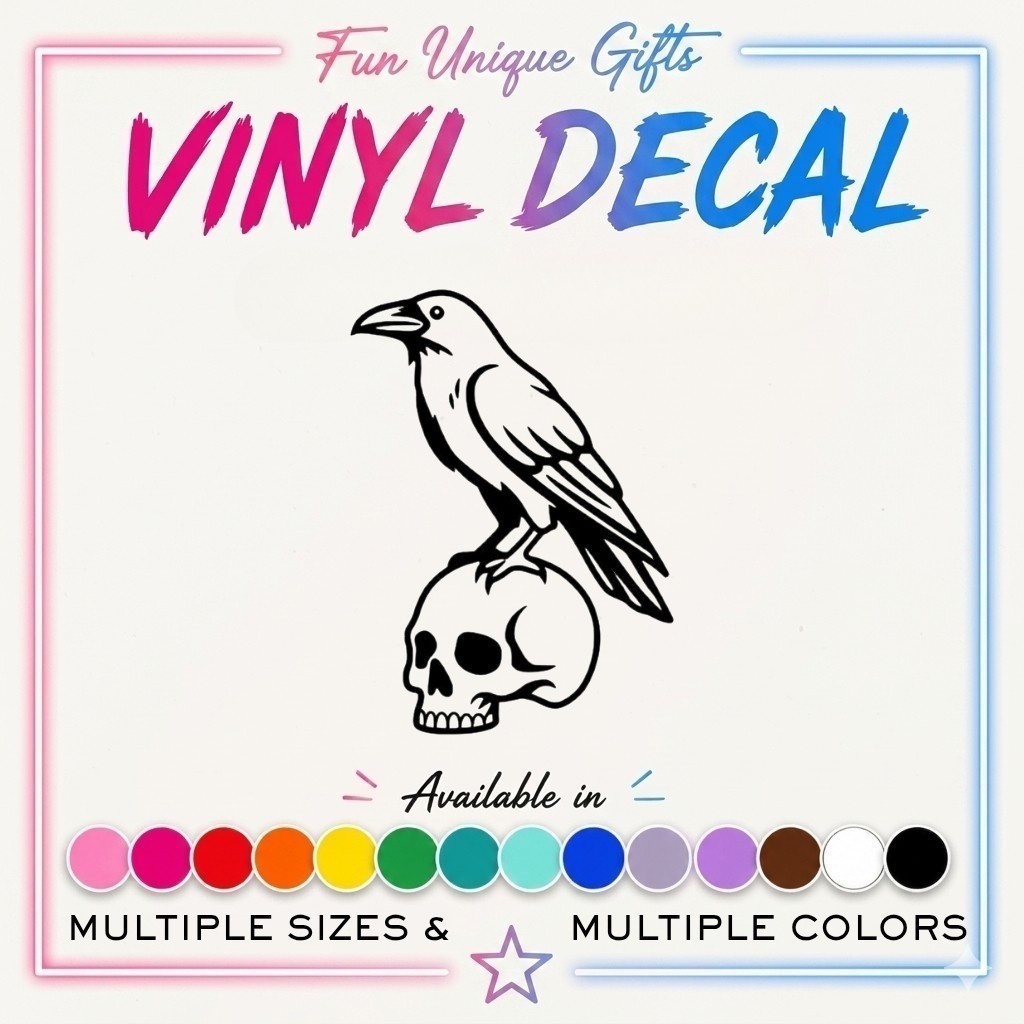 Skull & Crow Vinyl Decal Sticker -Multiple Colors & Sizes- FREE SHIPPING
