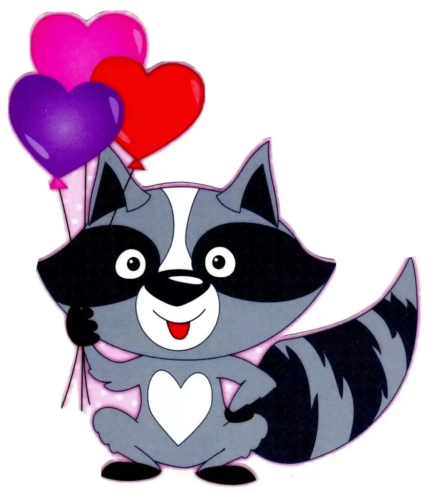 valentine raccoon balloons wall safe sticker 5.5 inch handmade new