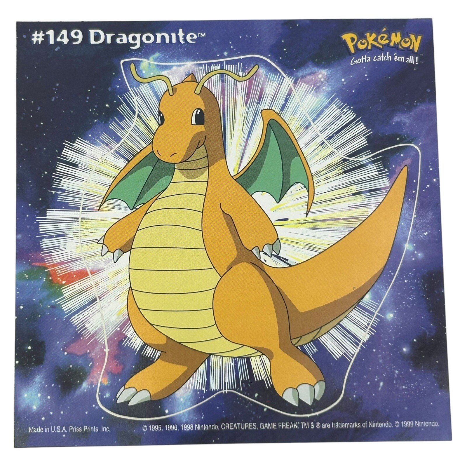Pokemon Collect ’em Stick-Ups Dragonite #149 Large 4” Sticker Priss Prints