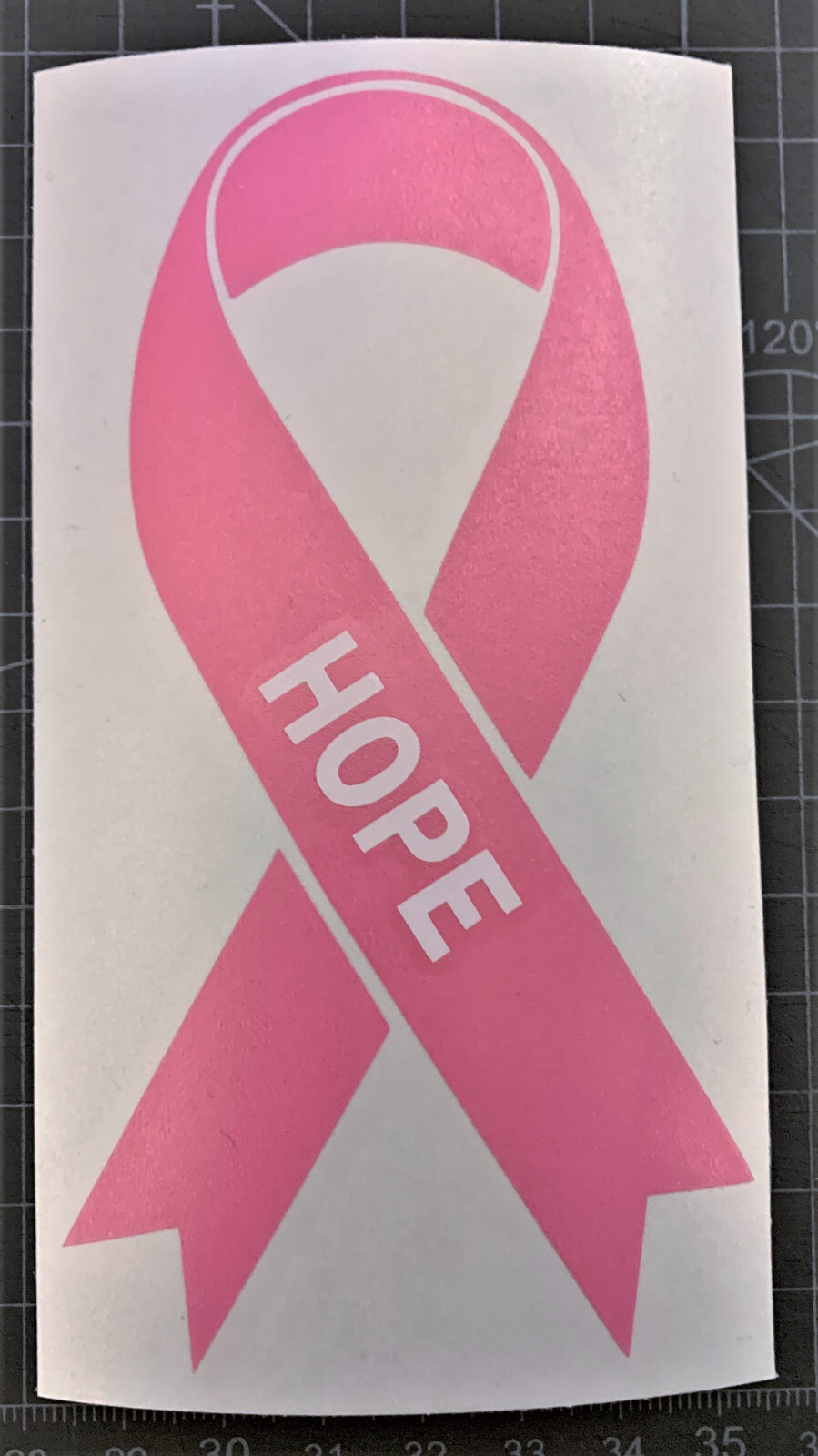 Breast Cancer Pink Ribbons – 3 Different Wording Options in white 5.0" x 2.75"